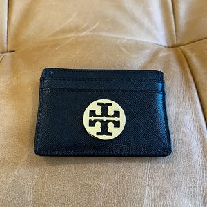 Tory burch card wallet black leather